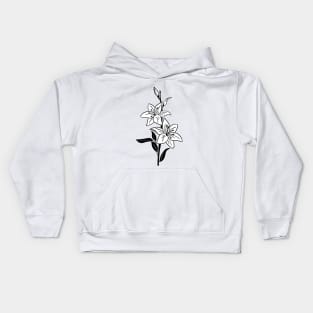 Black and White Lily Flowers Kids Hoodie